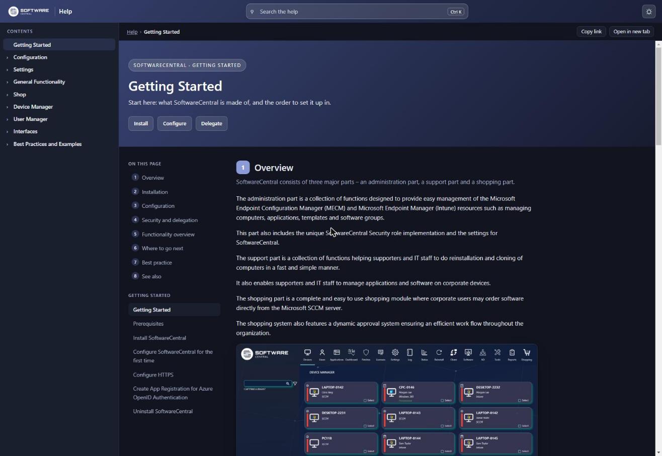 The new SoftwareCentral help