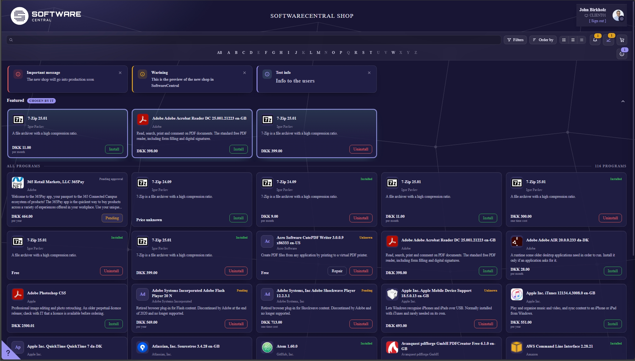 The same shop catalogue on the Indigo theme