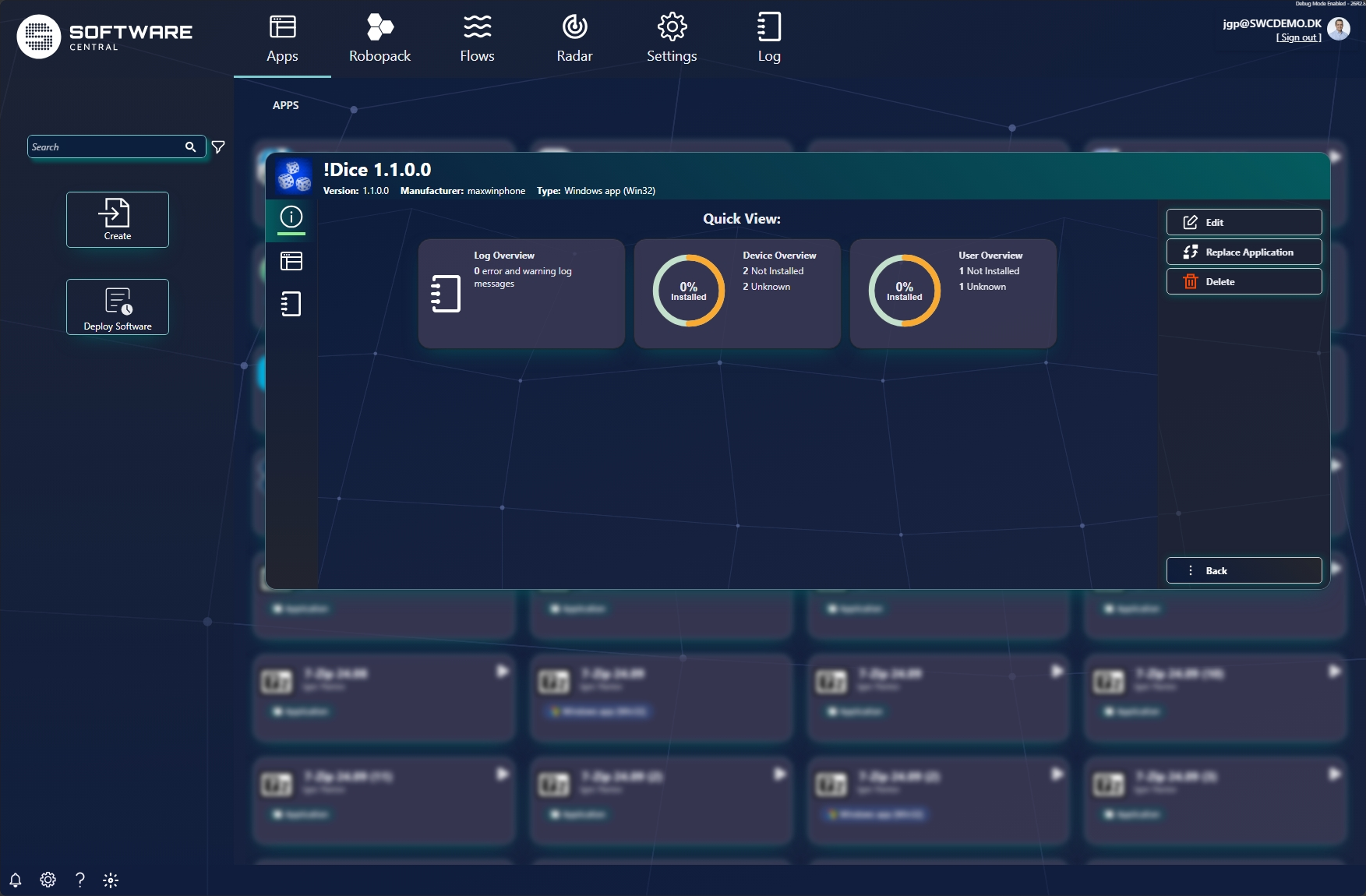 Intune app Quick View with Log, Device and User overview cards