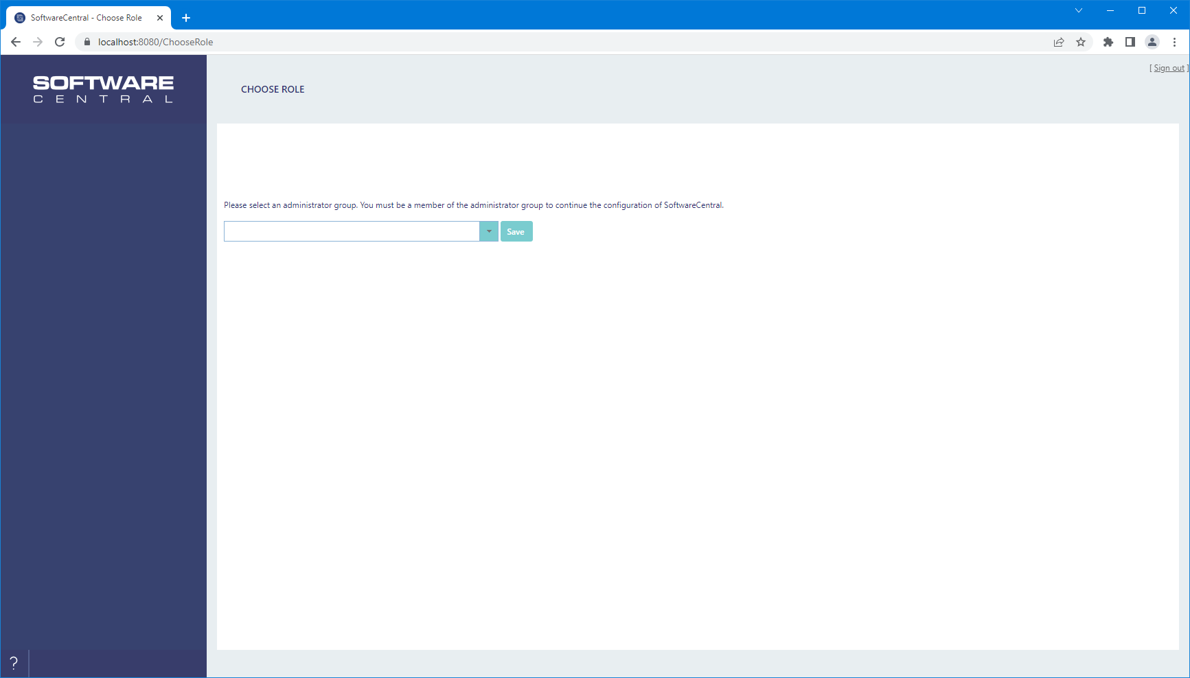 Administrator group selection screen