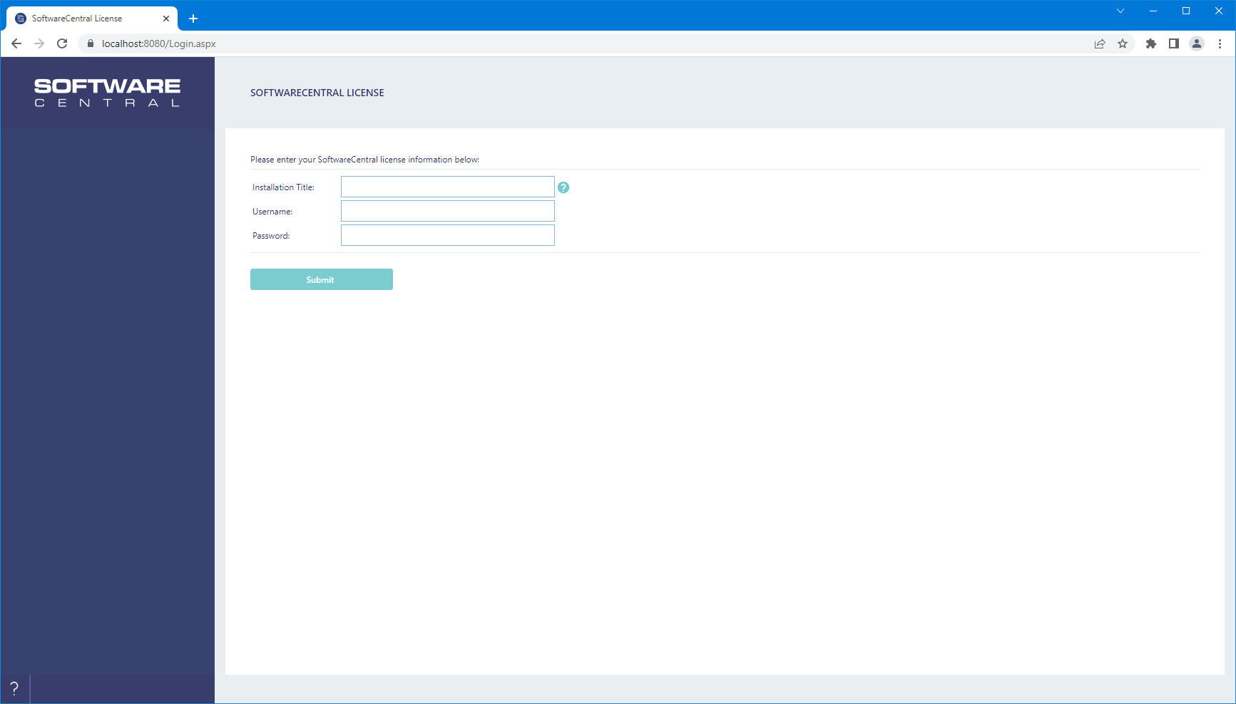 SoftwareCentral license screen
